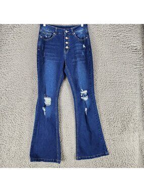 Jeans Womens Small Blue Stretch Denim Button Fly Flare